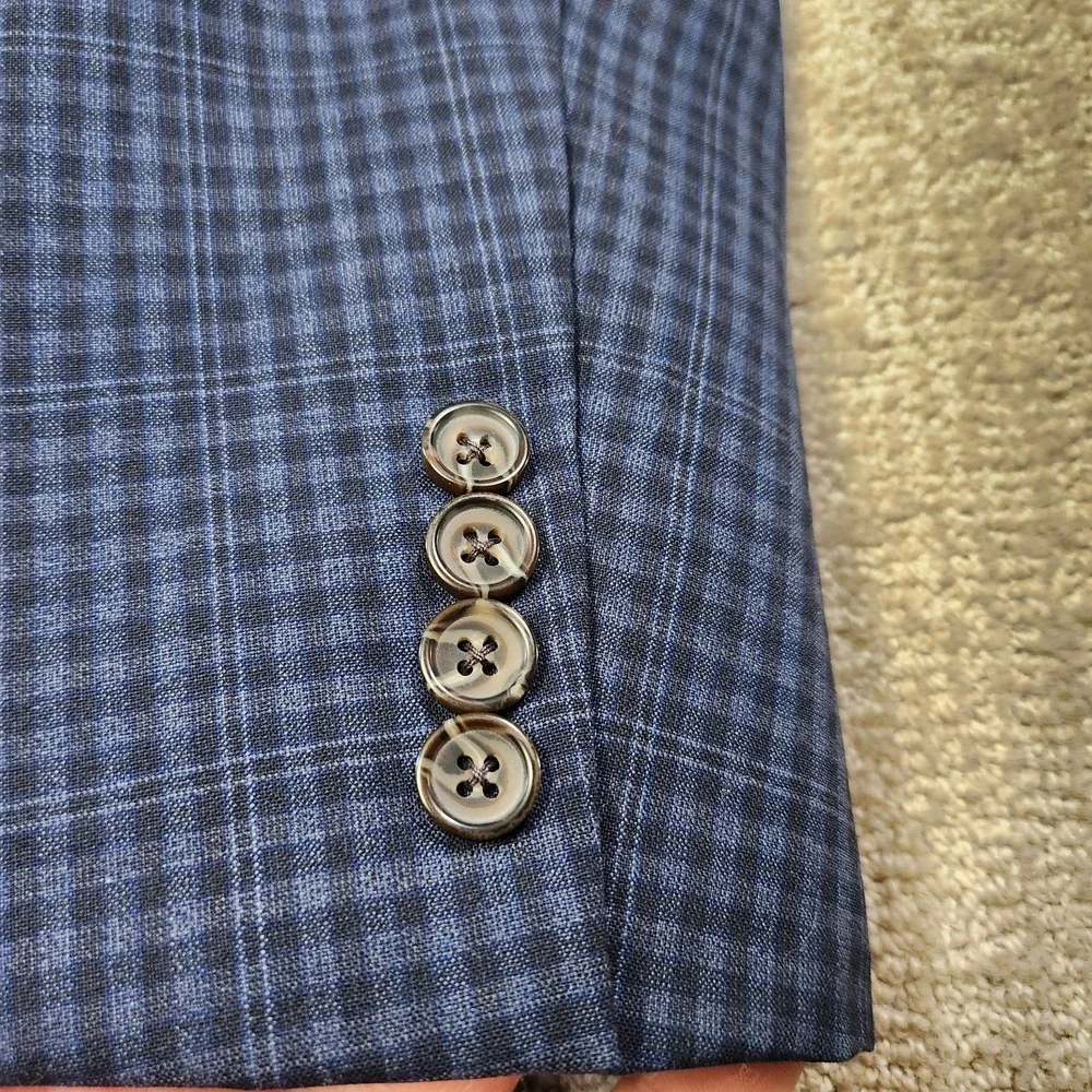 Brooks Brothers Blazer Men 44L Blue Plaid Gingham Check Regent Fit Wool Jacket